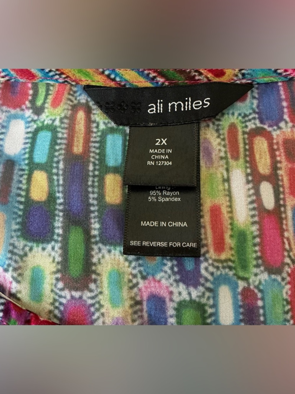 Ali Miles Geometric Flowy Sheer Top With Attached Pink Cami Tank Womens Size 2X - Picture 6 of 10